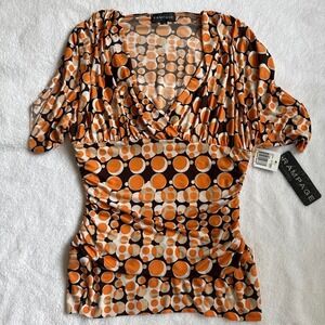y2k Rampage orange & brown polka dot blouse